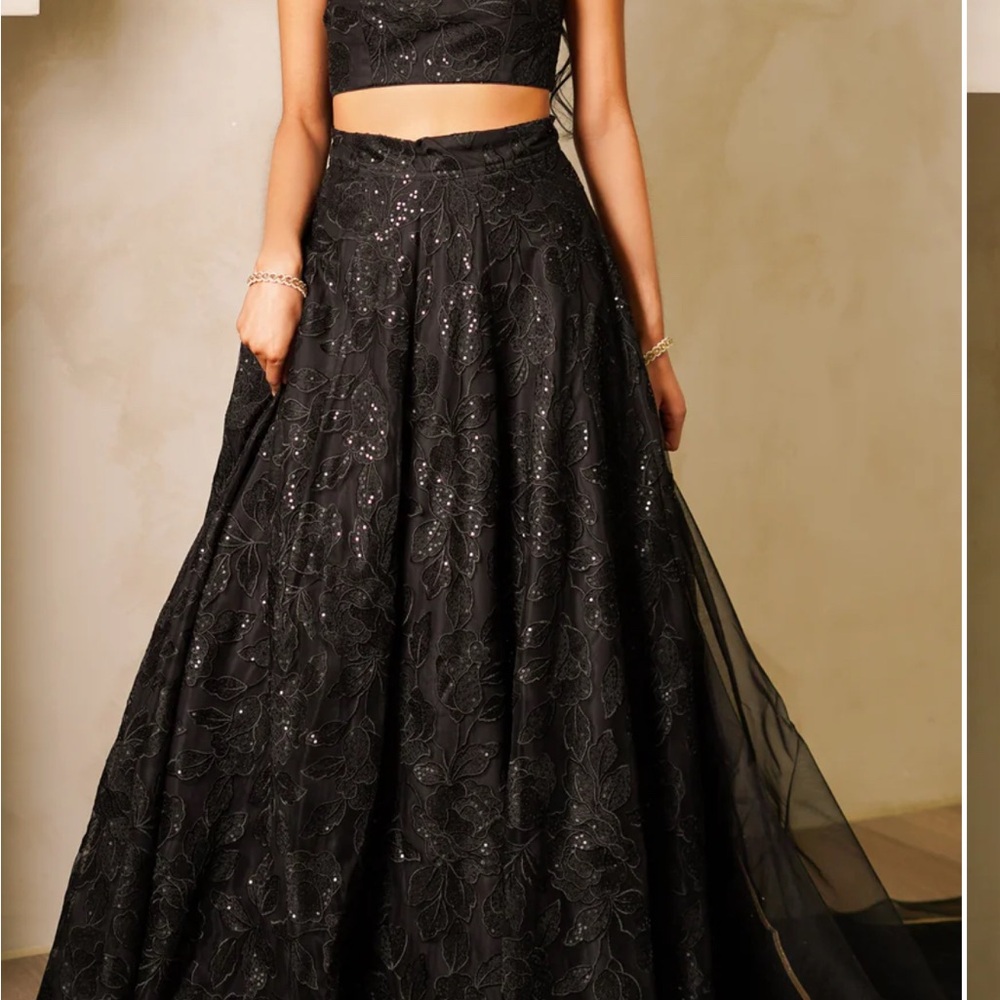 Elegant Black Embroidered Skirt & Top Set